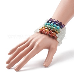 Set di braccialetti elastici con perline rotonde a occhio di gatto e pietre preziose miste naturali e sintetiche da 7 pezzo&nbsp;BJEW-JB08925