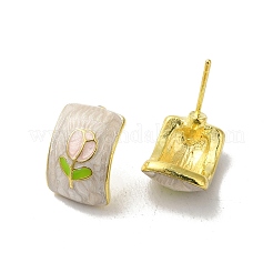 Ohrstecker mit Blumen-Emaille-Halbcreolen für Damen&nbsp;EJEW-K282-01G