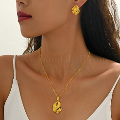 Set aus Halskette und Ohrsteckern mit hohlem Blütenblattanhänger aus Messing für Damen&nbsp;RC2945