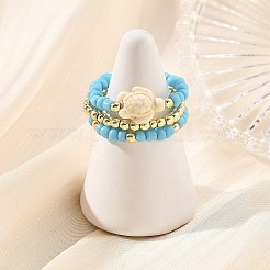 3 anello da dito con turchese sintetico&nbsp;RJEW-JR01092