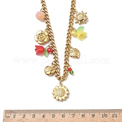 Colliers avec pendentif tournesol fraise en acier inoxydable 304 et acrylique pour femmes&nbsp;NJEW-G180-09G