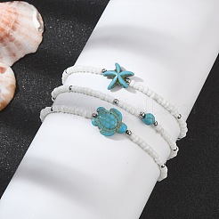 Set di braccialetti elasticizzati con perline di semi di turchese sintetico e semi di vetro da 3 stile 3&nbsp;BJEW-TA00375-01