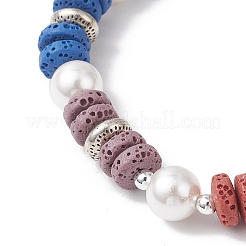 Braccialetti elastici con perle di lava naturale e conchiglie per donna&nbsp;BJEW-JB12139