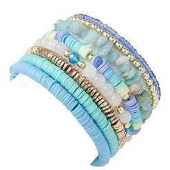 8 Stück 8-teiliges Stretch-Armband-Set aus natürlicher malaysischer Jade&nbsp;BJEW-JB09733