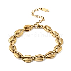 Pulseras de cadena con eslabones de concha de cauri de acero inoxidable 304 con diseño oceánico para mujer&nbsp;BJEW-K271-04G
