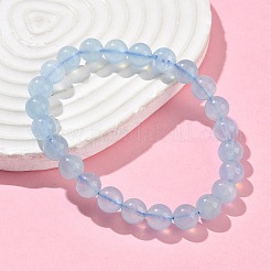 Braccialetti elastici con perline rotonde di acquamarina naturale per uomo e donna&nbsp;BJEW-U034-01C-01