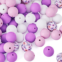 70 Stück 4 Stile Silikonperlen runde Gummiperle 15mm lose Abstandsperlen für DIY-Zubehör Schmuck Schlüsselanhängerherstellung&nbsp;FIND-TA0010-31B