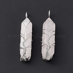 Colgantes puntiagudos envueltos en alambre de cobre de cuarzo rosa natural&nbsp;G-F733-05H