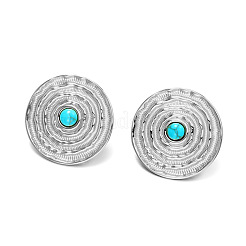 Pendientes de botón de acero inoxidable 304 y turquesa sintética para mujer&nbsp;WG6A352-01