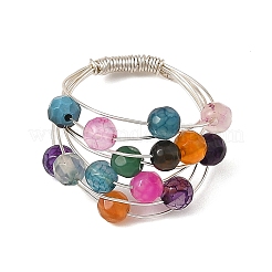 Bagues en fil de cuivre rond avec perles d'agate naturelle&nbsp;RJEW-JR01095