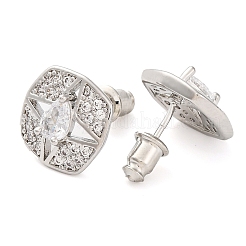 Boucles d'oreilles à tige carrées en laiton avec zircone cubique pour femmes&nbsp;EJEW-I304-27P-06