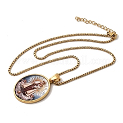 Collane unisex religiose in acciaio inossidabile 304 smaltato con ciondolo ovale e catena a scatola&nbsp;STAS-H258-02G-02