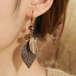 Halsketten-Sets mit Blattanhängern aus Legierung und Holz im Bohème-Stil und Ohrhängern&nbsp;WG5D754-01