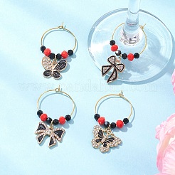 4 stücke bowknot schmetterling legierung strass & emaille anhänger weinglas charme&nbsp;AJEW-JO00264
