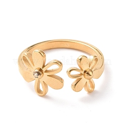 Anello polsino aperto a forma di fiore in acciaio inossidabile 304 con placcatura ionica (ip) per donna&nbsp;RJEW-D120-07G