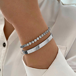 2 braccialetti semplici in lega da 2 stili e braccialetti da tennis in lega con strass di cristallo&nbsp;FS-WGD5F97-02