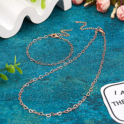 1 Set Herz-Gliederkettenarmbänder und Halskette aus Messing&nbsp;SJEW-TA0001-04