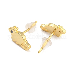 Orecchini a bottone con topo in ottone placcato a cremagliera con pavé di zirconi cubici&nbsp;KK-K272-08G