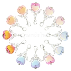 12 pendentif décoratif en perle de verre bicolore et alliage&nbsp;HJEW-YW00350