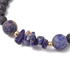 Braccialetti elastici con perline di sodalite naturale e pietra lavica naturale per le donne&nbsp;BJEW-JB11130-03