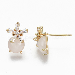 Orecchini a bottone in ottone con zirconi chiari e micro pavè&nbsp;KK-R117-017-NF