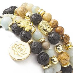 4 Stück 4-teiliges Stretch-Armband-Set mit natürlichen und synthetischen gemischten Edelsteinen und perlenbesetzten buddhistischen Köpfen&nbsp;BJEW-JB09326