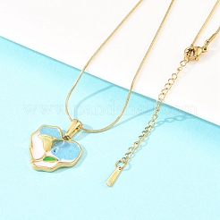 Colliers pendentifs en acier inoxydable 304 émaillé en forme de cœur et de fleur&nbsp;NJEW-H088-01G
