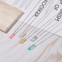 Halskette mit Anhänger aus natürlichen Quarzkristallnuggets und 304 Edelstahl-Kabelketten&nbsp;NJEW-JN03844