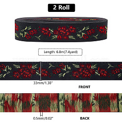 Ruban plat à fleurs jacquard en polyester style ethnique 6.8m&nbsp;OCOR-WH0082-133A