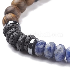 2 pièces 2 bracelets extensibles en perles de bois naturel et hématite synthétique sertis de pierres précieuses&nbsp;BJEW-JB08153