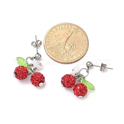 Kirsche 304 Edelstahl handgemachte Polymer Clay Strass Ohrstecker&nbsp;EJEW-JE06429-02