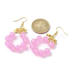 Pendientes colgantes con anillo de cuentas de vidrio de imitación de jade&nbsp;EJEW-JE05567-05