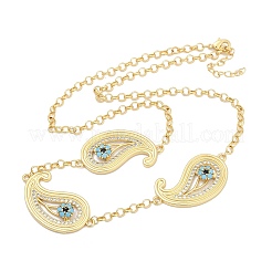 Collane a catena con maglie a goccia in ottone micro pavé con zirconi cubici trasparenti e blu cielo e occhio di maligno&nbsp;KK-H203-14G
