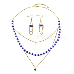 Ensemble collier et boucles d'oreilles superposés en acier inoxydable 304 et perles de verre&nbsp;SJEW-JS01384-01