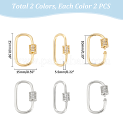 4 Stück 2 Farben Messing Micro Pave klare Zirkonia Schraubkarabiner Verschluss Charms&nbsp;FIND-UN0004-44