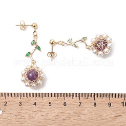 Pendientes colgantes de acero inoxidable 304 con circonita cúbica y diseño de flor&nbsp;EJEW-TA00800-02