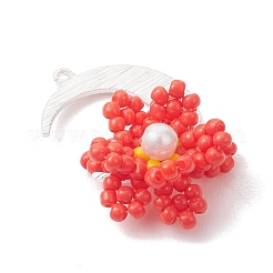 Pendentifs lune et fleur en perles de verre&nbsp;PALLOY-MZ01185-04