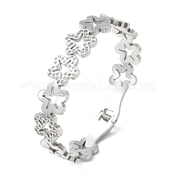 Armreifen aus Edelstahl 304 mit hohler Blumenform für Damen&nbsp;BJEW-A166-02P