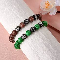 Bracelet extensible de perles rondes en jade jaune naturel vert&nbsp;BJEW-SW00077-10