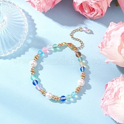 3 bracciale con perline rotonde in pietra di luna sintetica per donna&nbsp;BJEW-JB11915