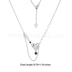 Collier pendentif coeur et mot d'amour en zircone cubique rose&nbsp;JN1076A