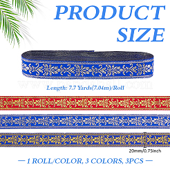 3 Rolle 3 Farben Polyester-Jacquard-Blumenband im Ethno-Stil für Bekleidungszubehör&nbsp;OCOR-MA0001-74
