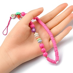 Correa de muñeca con cordón para teléfono móvil con cuentas de acrílico redondas y estrellas&nbsp;HJEW-YW0001-03