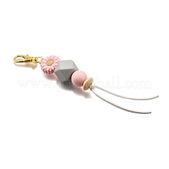 Decorazioni pendenti con perline di legno naturale e silicone di girasole&nbsp;HJEW-JM03080-02