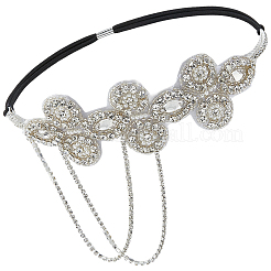 Haarschmuck aus Blumen-Polyester-Strass und Perlenquaste aus Kunststoff mit Kette&nbsp;OHAR-WH20020-02S