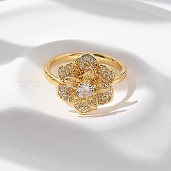 Messing-Fingerringe mit Mikropflaster und klarem Zirkonia für Damen&nbsp;RJEW-U041-08G
