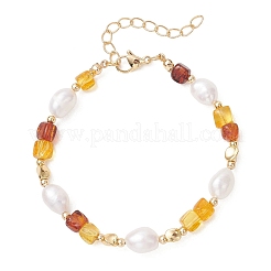 Braccialetti di perline in ambra naturale e perle d'acqua dolce coltivate per le donne&nbsp;BJEW-JB13646
