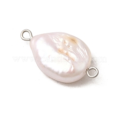 Breloques connecteurs en pépites de perles Keshi naturelles baroques avec doubles boucles en acier inoxydable 304&nbsp;PALLOY-JF04390-02