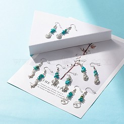 Orecchini pendenti con perline turchesi sintetiche&nbsp;EJEW-JE04890-01