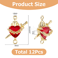 12 Stück Messing mit Glas dunkelrot Heiliges Herz Verbinder Charms&nbsp;KK-HS0002-02D